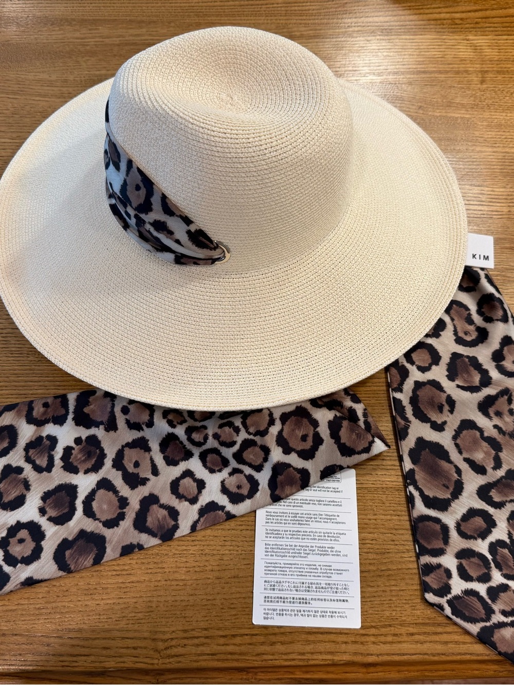 Eugenia Kim Cassidy leopard print satin and faux raffia sun hat - Picture 3 of 3